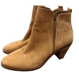 Lucky Brand Women Tan Suede Ankle Booties Block Heel Chelsea Style Size 8.5